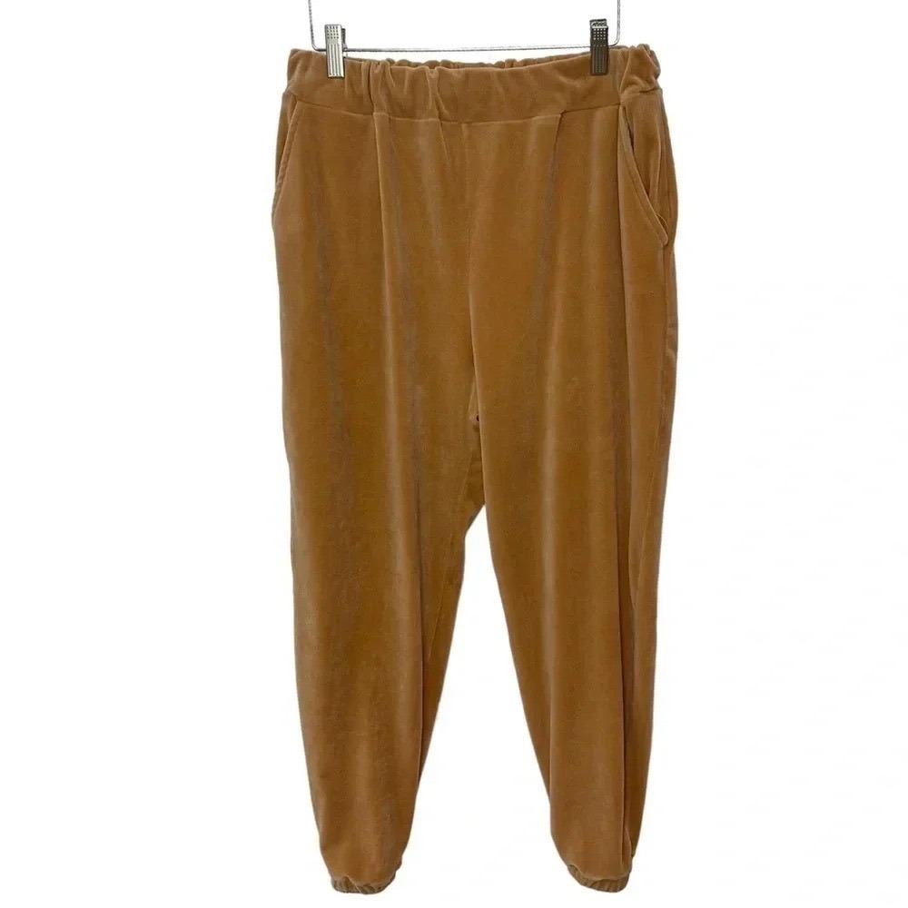 Forever 21 Joggers Large Tan Velour Elastic Waist High Rise Loungewear